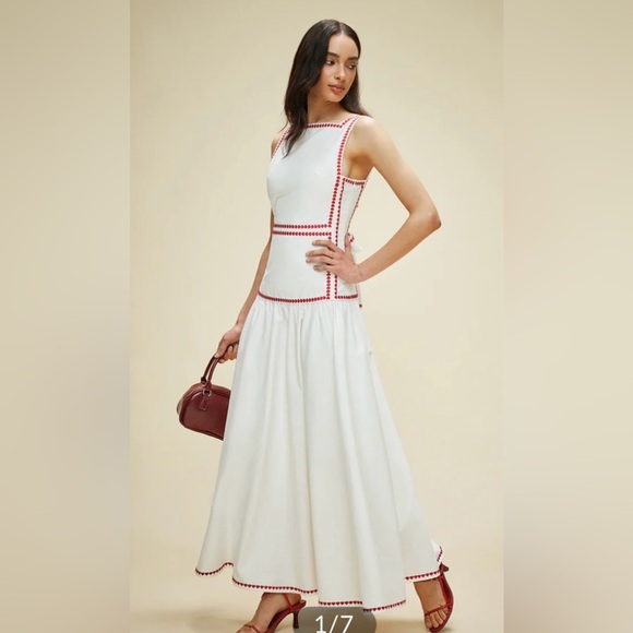 Commense Dresses & Skirts - Commense White A-Line Skirt with Red Trim